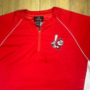 X-Grain Mens Red Baseball Mascot Quarter Zip Short Sleeve Windshirt Large